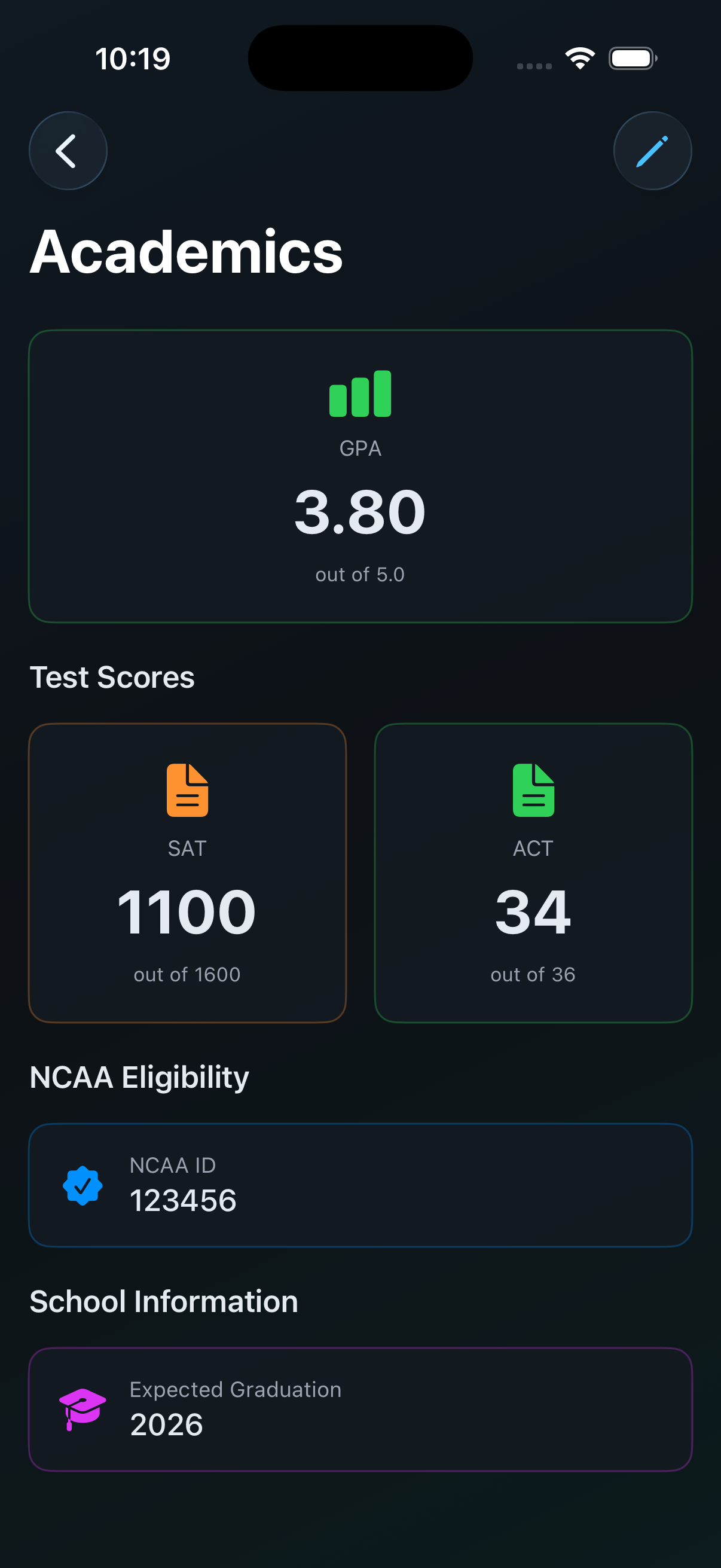 Academics screen