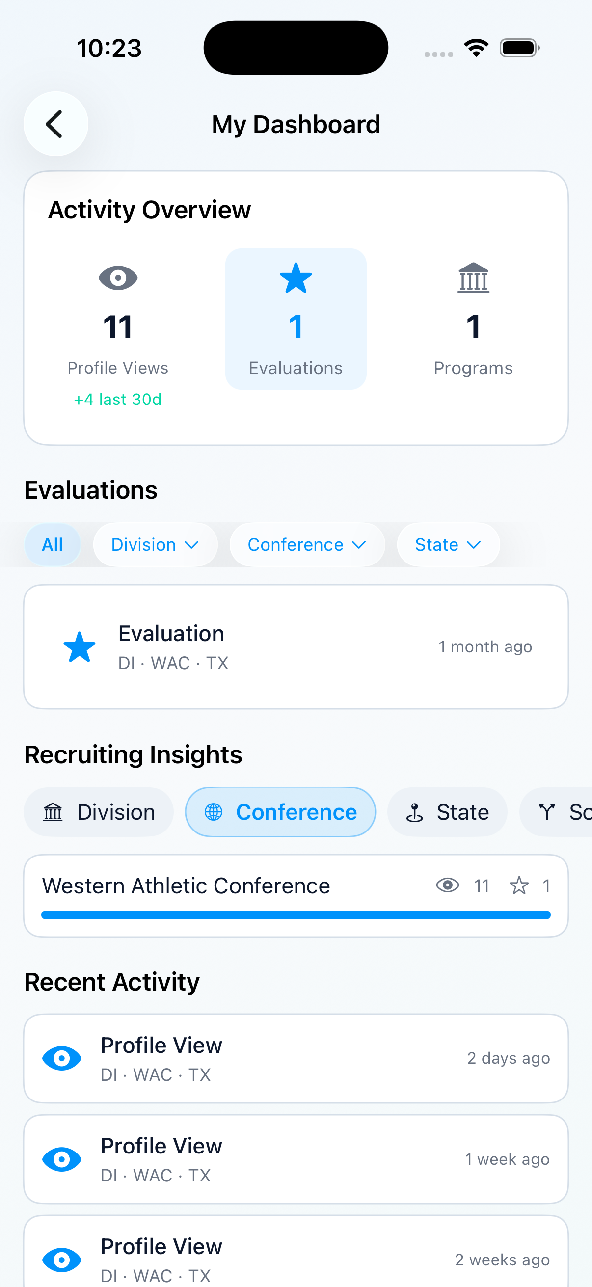 Athlete dashboard screen
