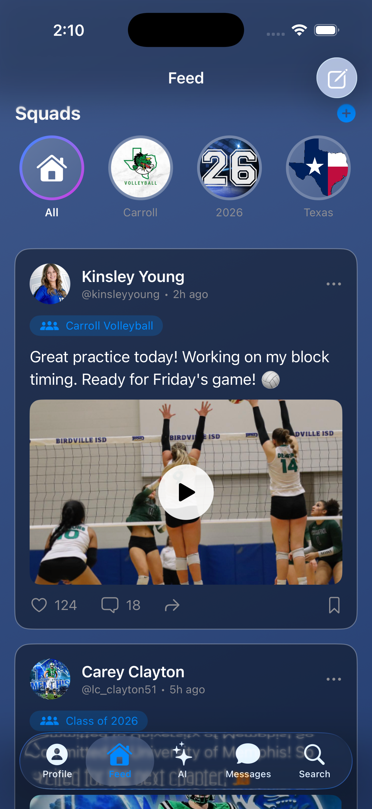 Athlete feed screen