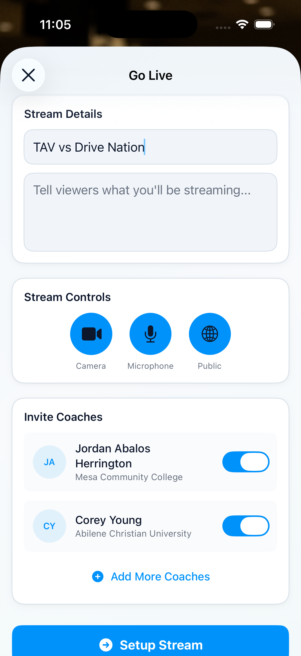 Stream Live to Coaches
