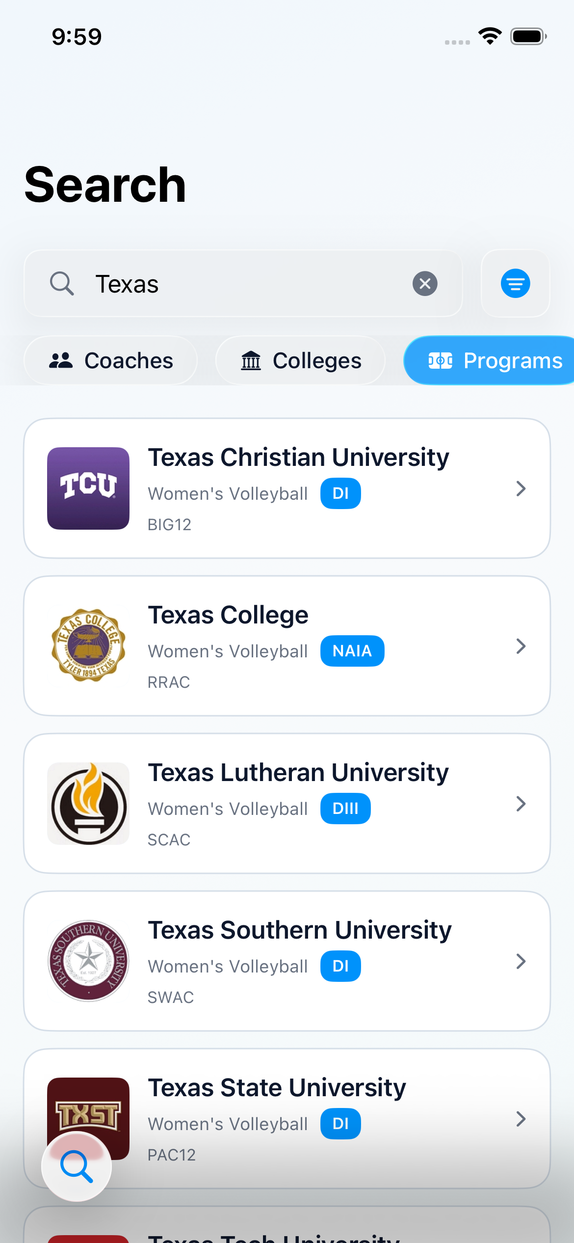 Program search screen
